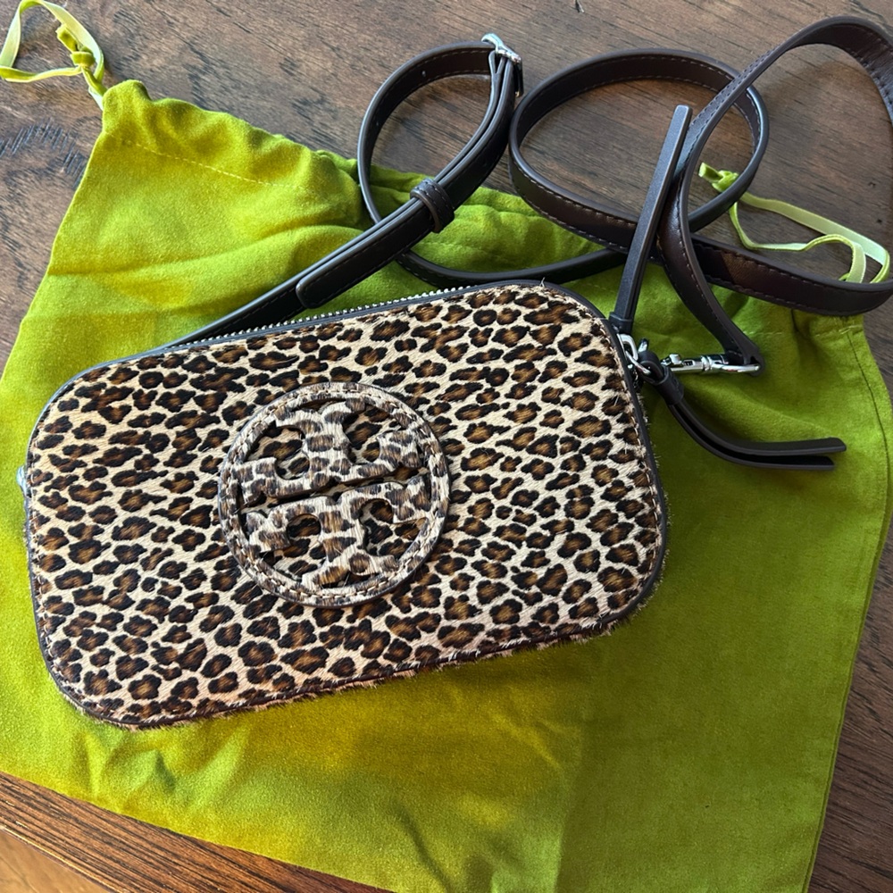 Tory Burch mini Miller leopard-print calf hair crossbody bag. Never been used.